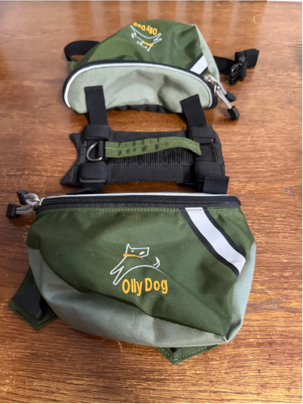 OllyDog Dog Saddle Bag S Backpack Hiking Pack Harness Green Reflective Adjustabl